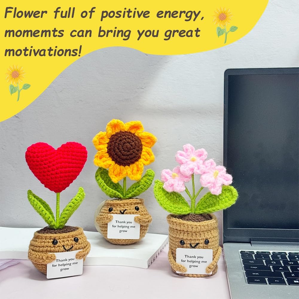 3PCS Handmade Crochet Sunflower Red Heart Forget-me-not Flowers