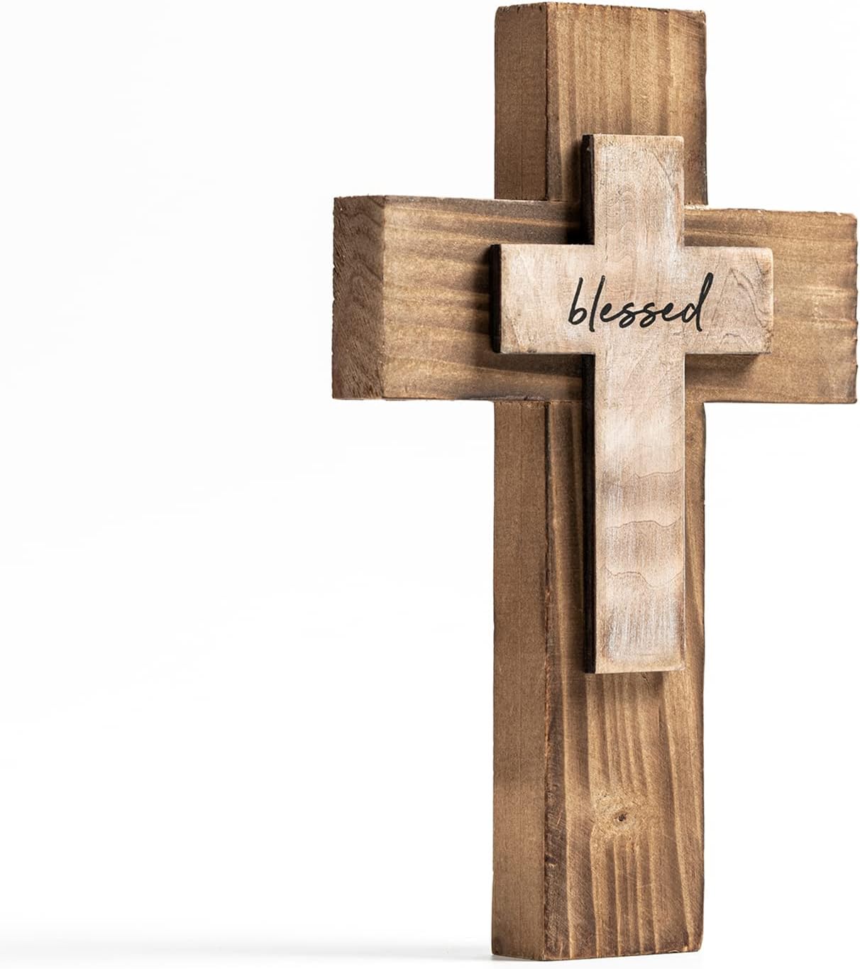 Wooden Wall Cross with Hook for Hanging or Table Use