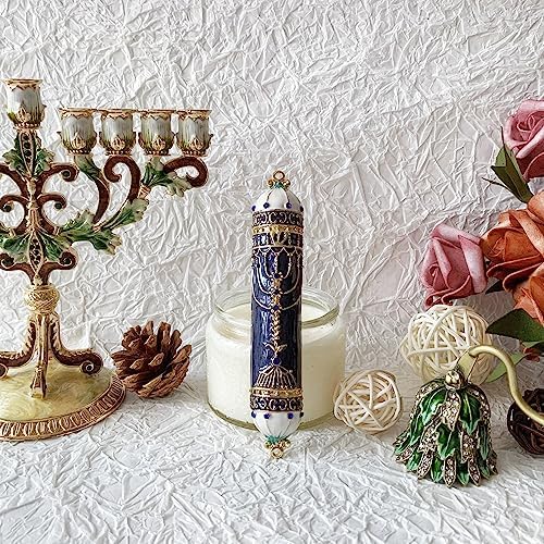 Exquisite Black and Gold Mezuzah with Blue Crystal Accent
