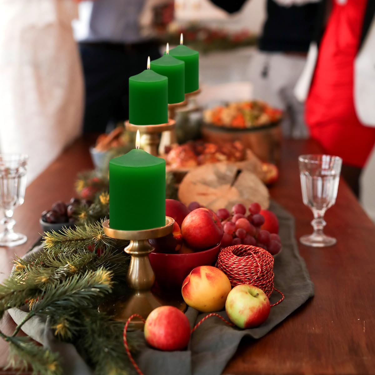 Yusevot 3x4 Inch Green Pillar Candles 3-Pack Smokeless