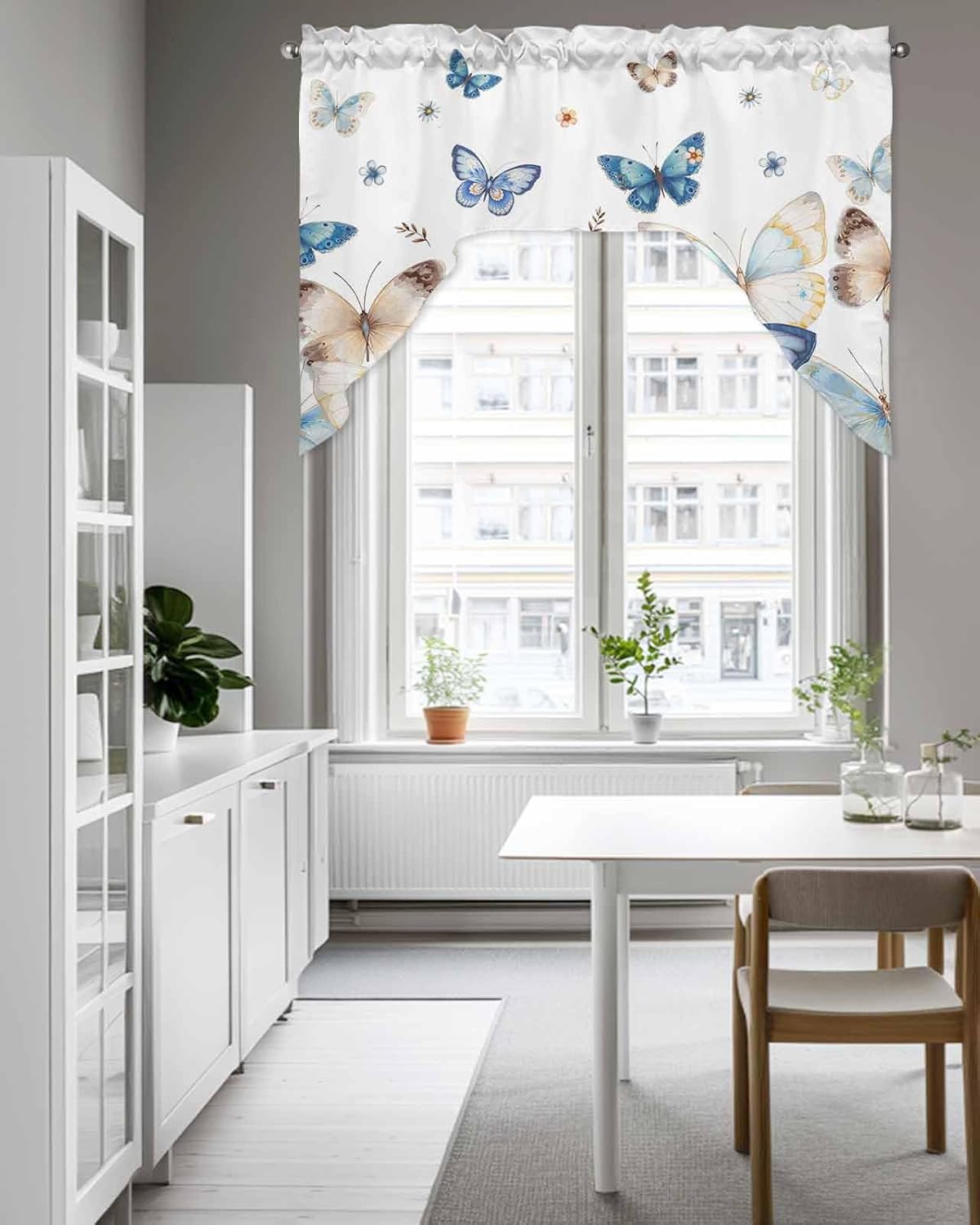 Blue Butter-Fly Swag Valance Kitchen Curtains Country Aesthetics Gradient Brown Art 56x36