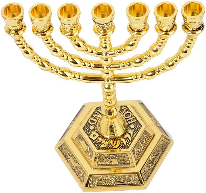 12 Tribes of Israel Menorah Gold 5 Inches