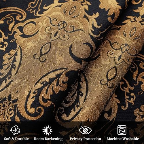 Loom and Mill Luxury Waterfall Valance 59 Inch Black Damask Swag