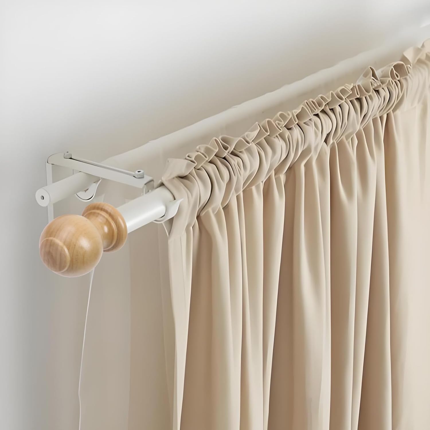T Tulead Curtain Rod Brackets and Finials Kit 114 Inch Wooden Screw Ends