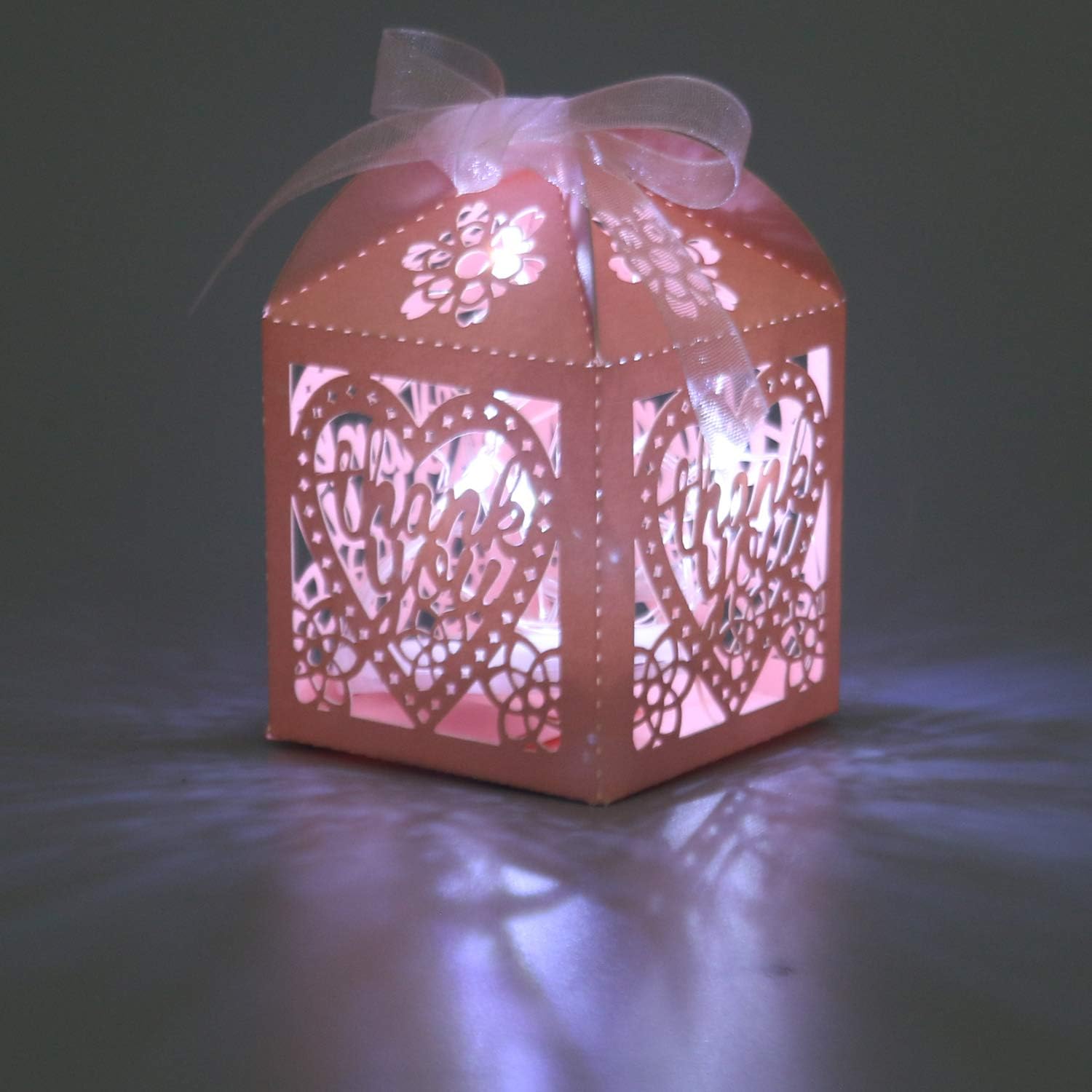 COTOPHER 60pcs Laser Cut Pink Thank You Boxes with Ribbons