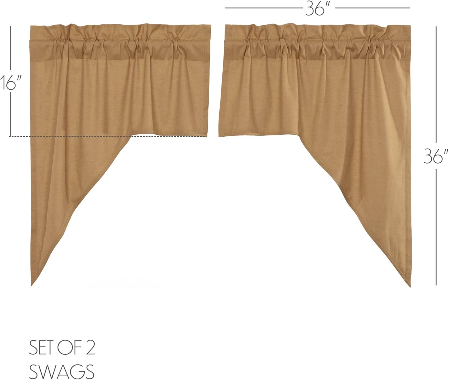VHC Brands Flax Khaki Farmhouse Curtain Swag Set of 2 36x36x16