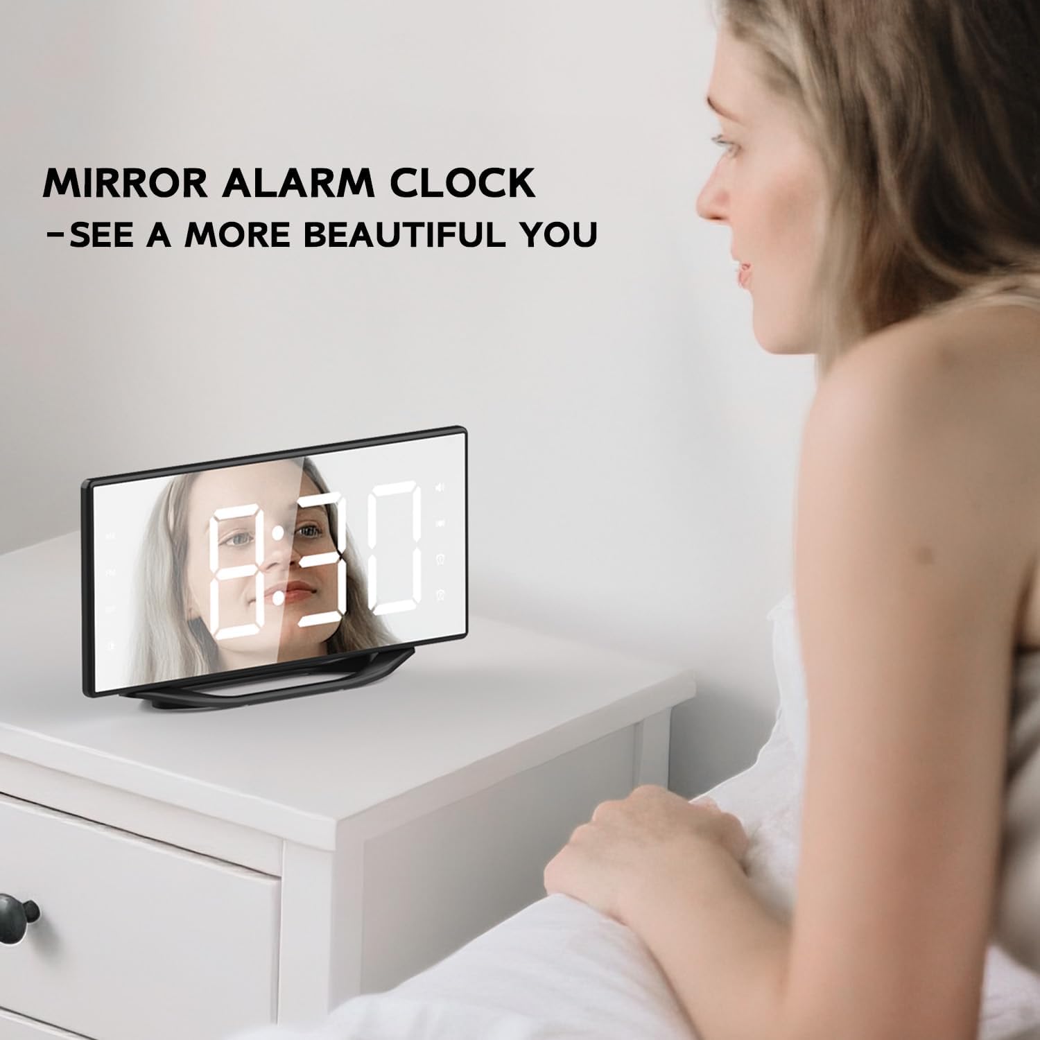 Vibrating Alarm Clock with LED Mirror and Bed Shaker