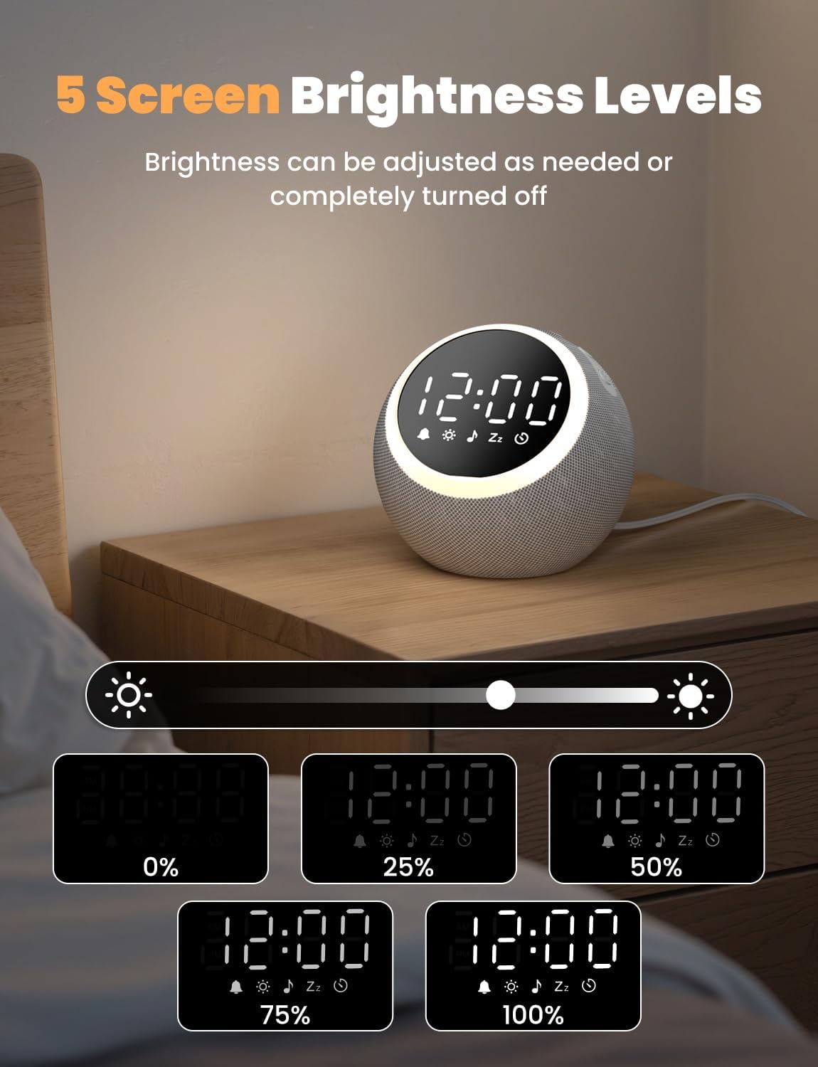 LIORQUE Alarm Clock with White Noise and Night Light