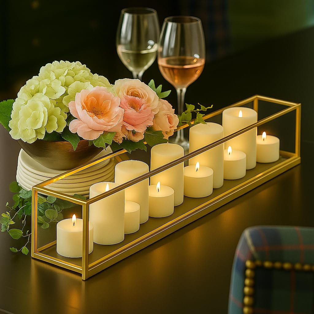 Koyal Wholesale 24 Inch Long Gold Glass Candle Holder Tray for Centerpieces
