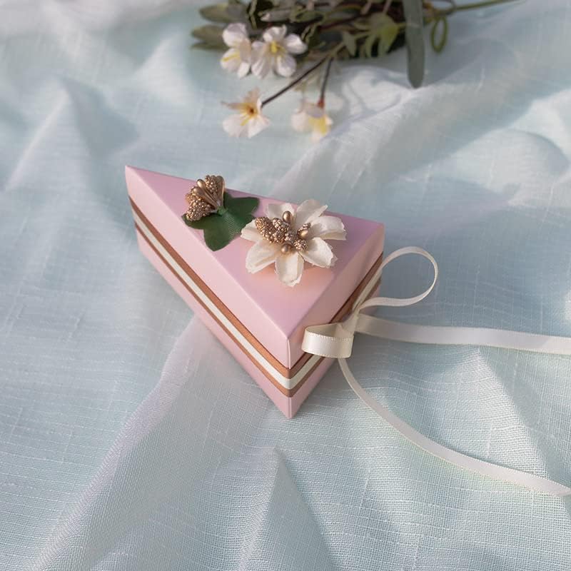 Tiecawk 30pcs Triangle Cake Shaped Candy Boxes Pink