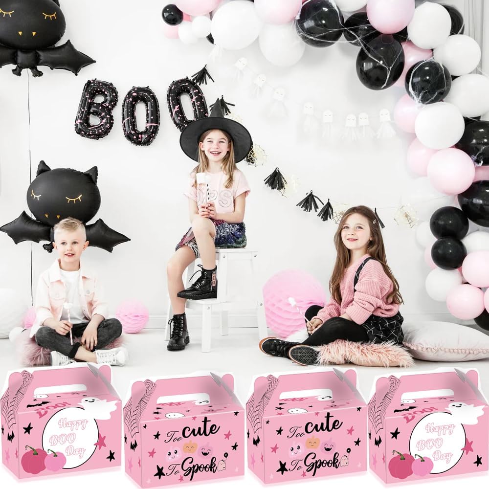 AYDILOUP 16 Pcs Halloween Party Favors Boxes Pink Boo Theme Gift Bags