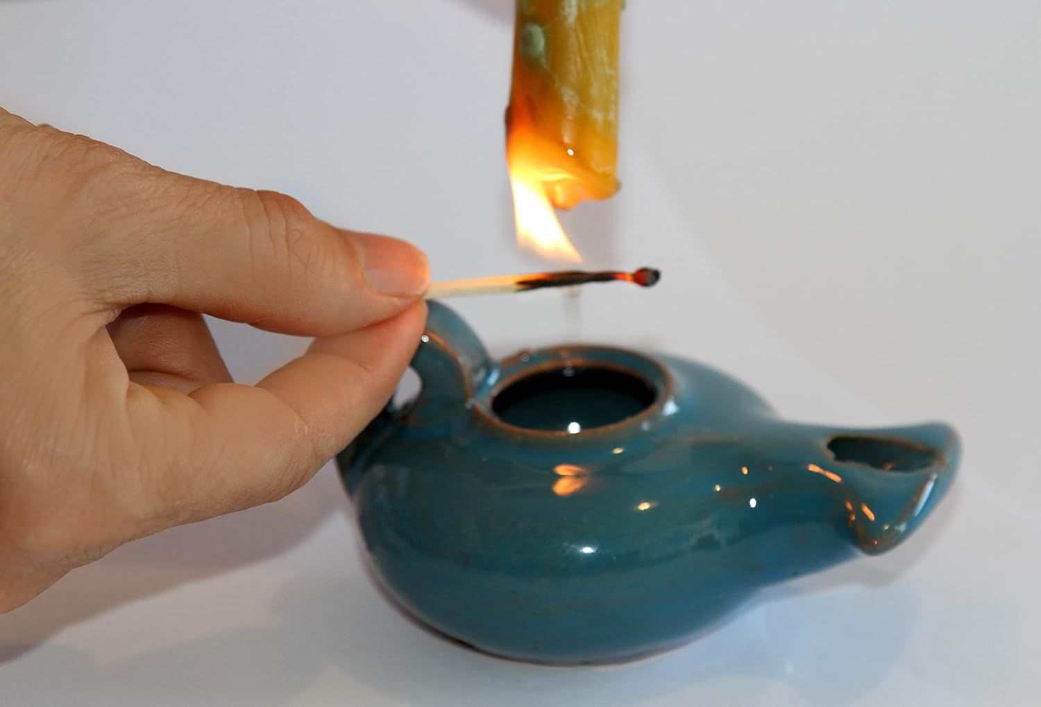 Herodian Glazed Oil Lamp Blue Handmade Hanukkah Judaica Gift