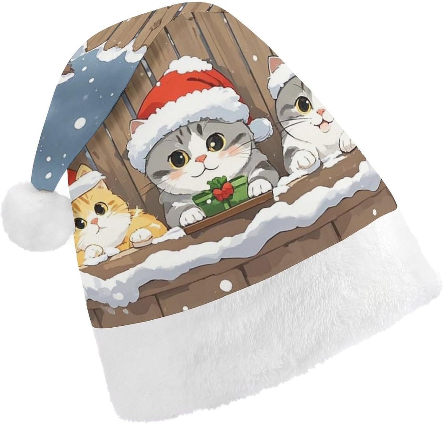 Santa Hat with Three Cat Bird Observers Christmas Hat Xmas Party Headwear
