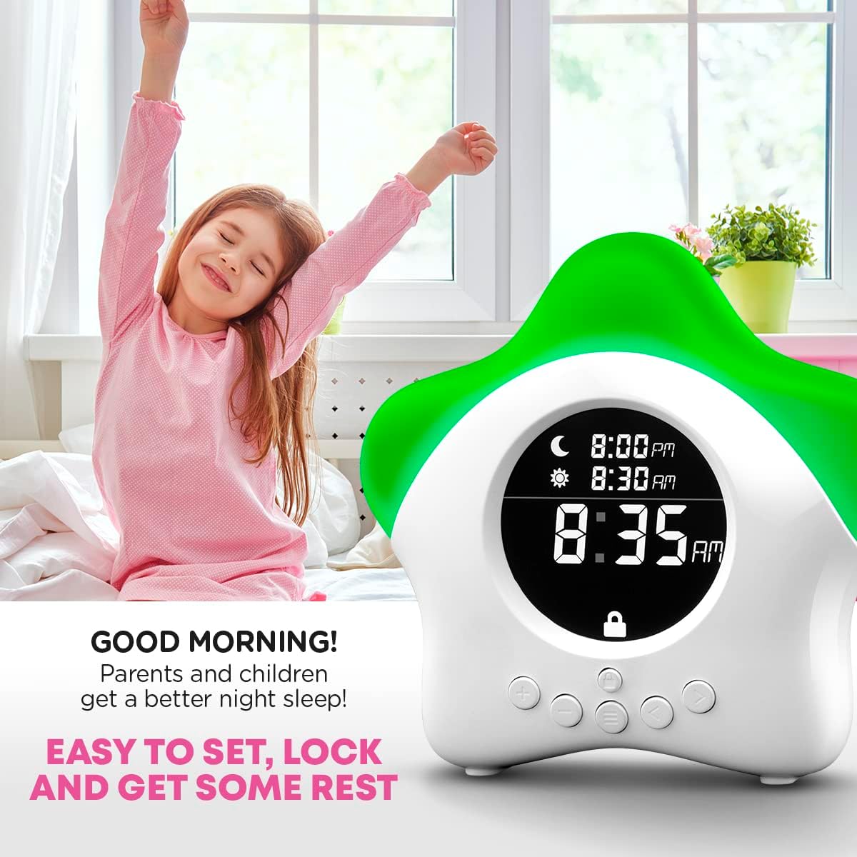 Stay-in-Bed Clock for Kids - Sleep Trainer Night Light Alarm