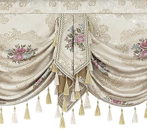 Loom and Mill Pearly Beige Jacquard Valance with Tassels