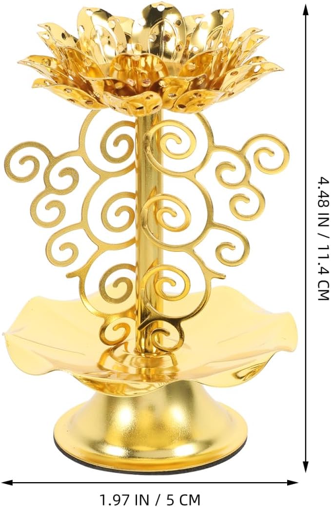 Amosfun 2pcs Golden Lotus Candle Holders for Diwali and Religious Use