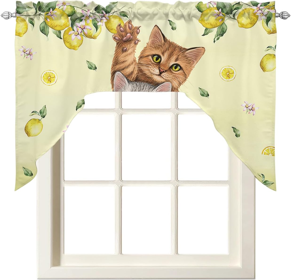 Lemon Flower Cats Valance Curtains for Kitchen Bedroom and Living Room Windows