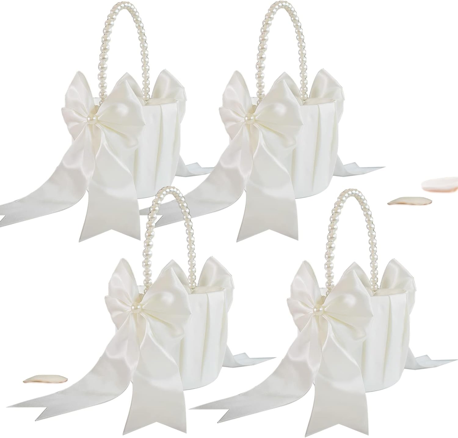 Flower Girl Basket with Pearl Handle Set of 4