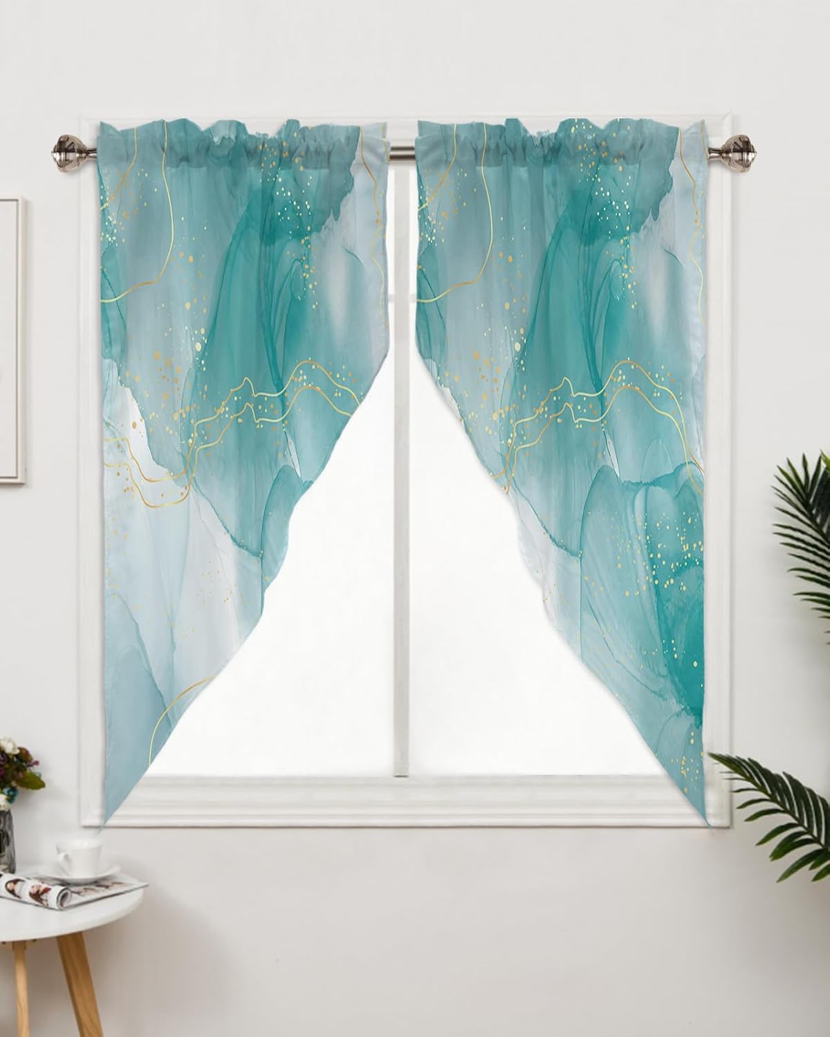 Elegant Teal Green Valance Curtains 36x36in Set
