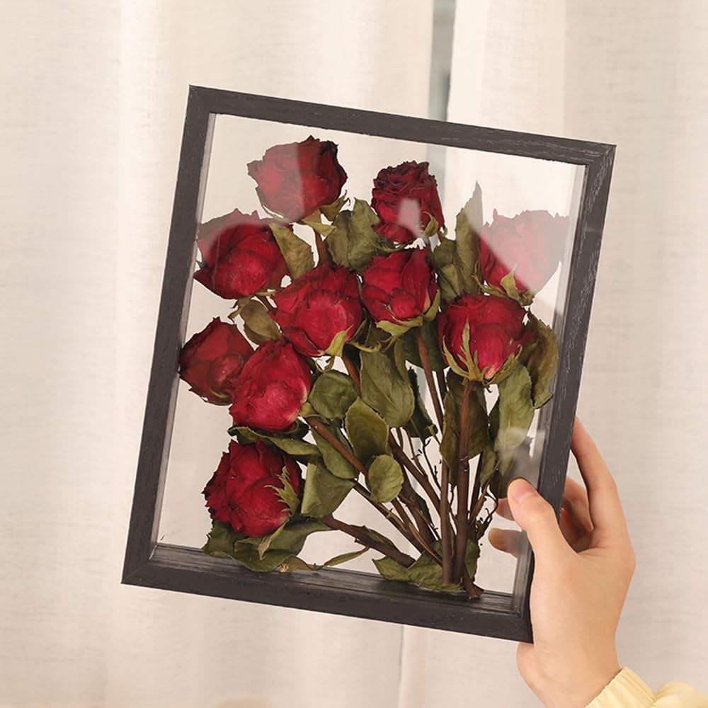 Wooden Dried Flower Display Stand - Clear Double-sided Frame