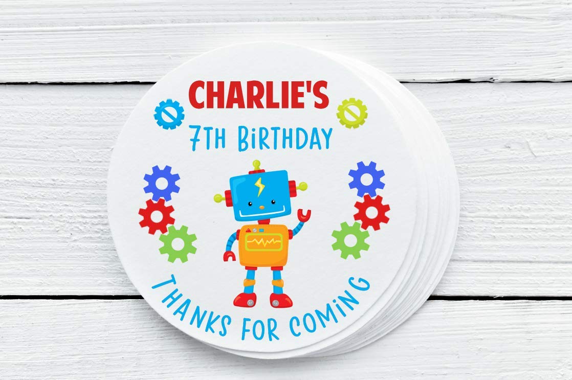 Personalized Glossy Robot Party Favor Labels