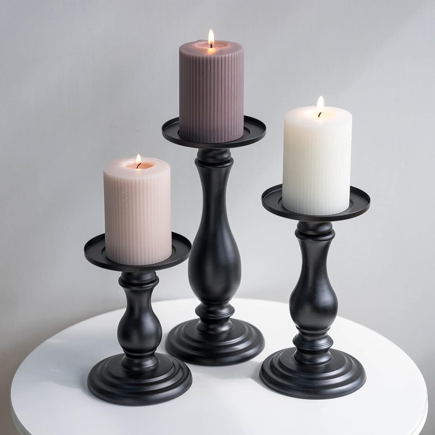 Matte Black Candle Holder Set of 3 - 10 8 6