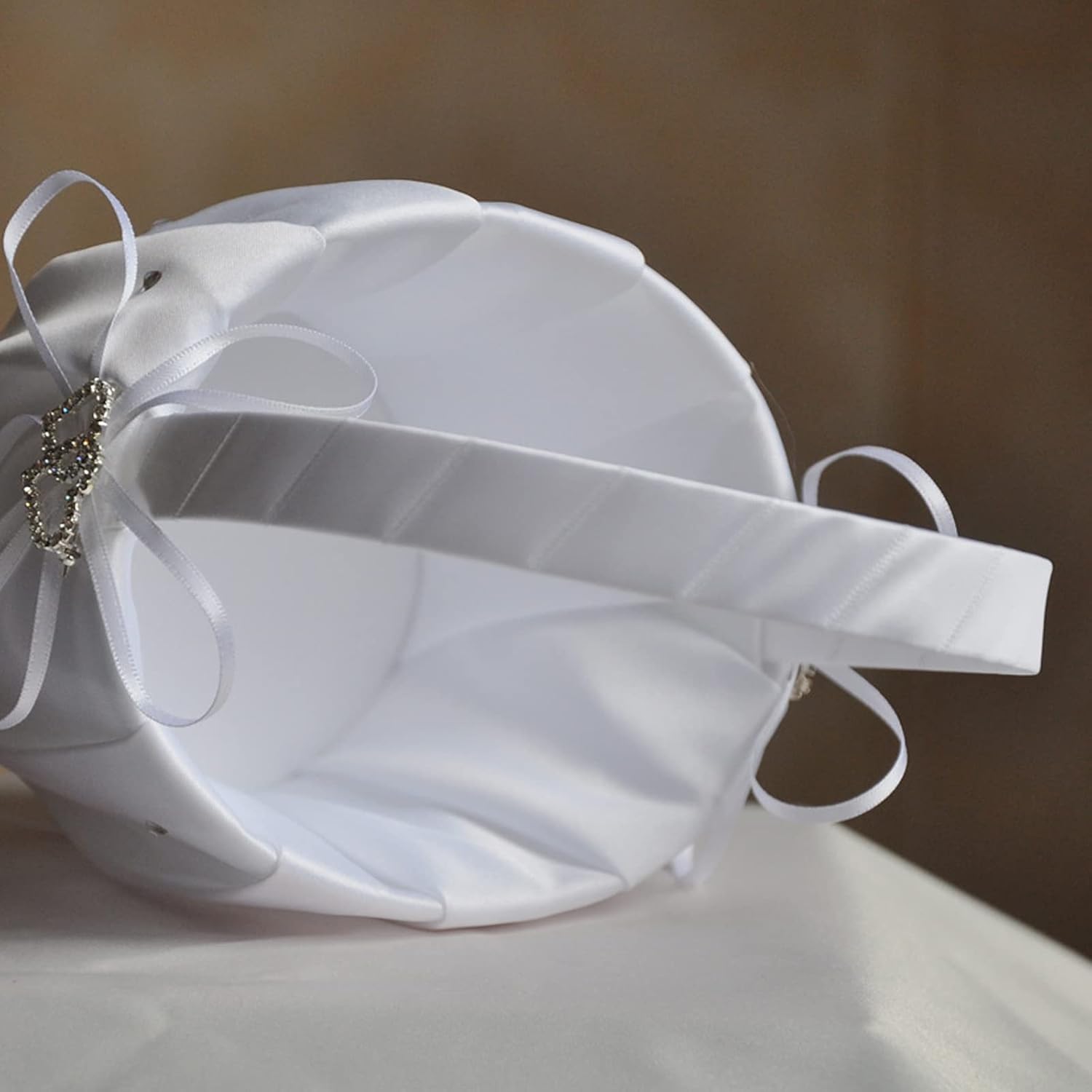 Wedding Flower Girl Basket and Ring Pillow Set with Double Heart Rhinestone