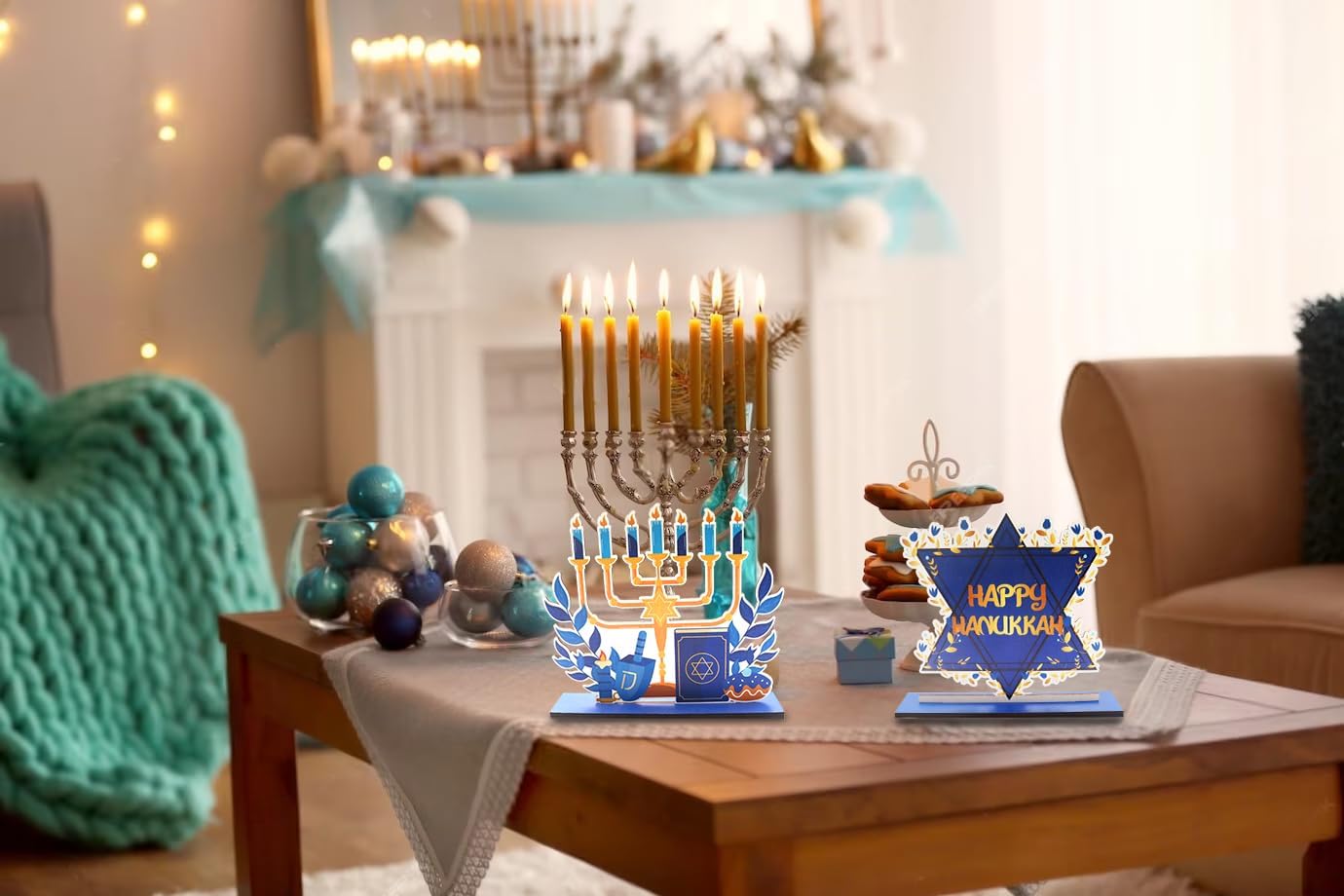 ABTOLS 3PCS Hanukkah Wooden Centerpieces Set