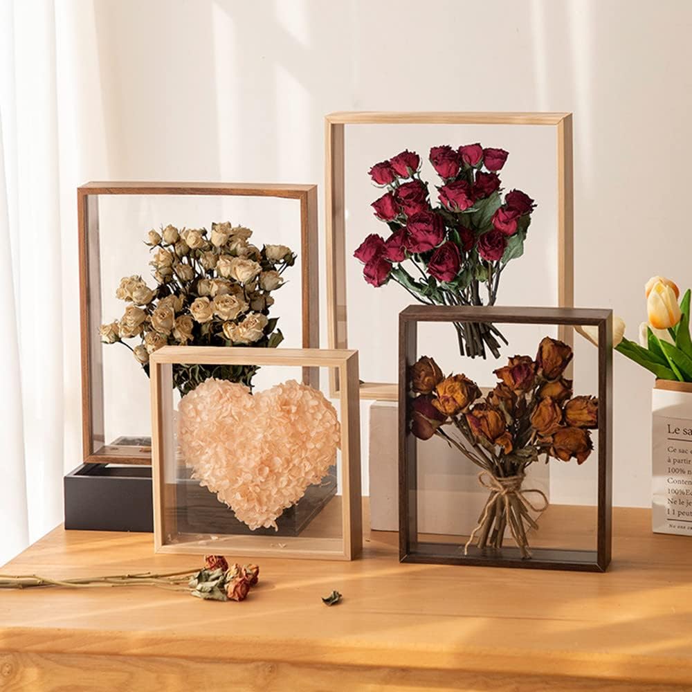 NatureMan Brown Double Sided Photo Frame with Dried Flowers Display