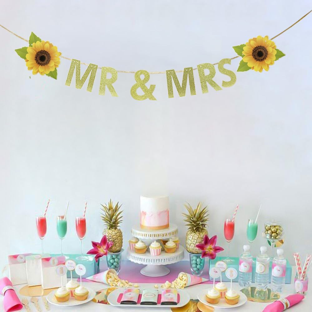 JENSENLIN Mr Mrs Sunflower Wedding Banner
