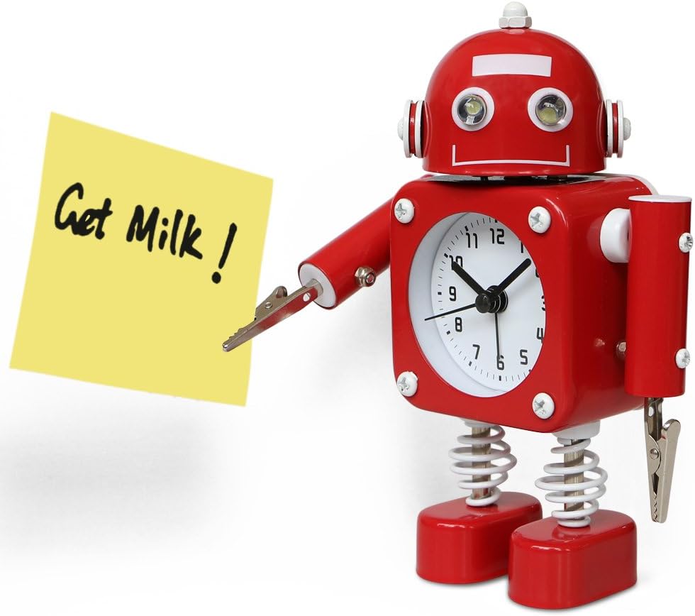 Betus Non-Ticking Robot Alarm Clock - Ruby Red