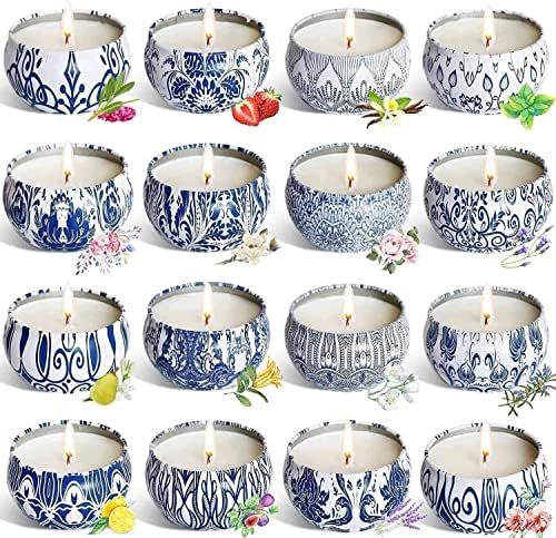 16 Pack Scented Candles in Travel Tins with Refreshing Scents