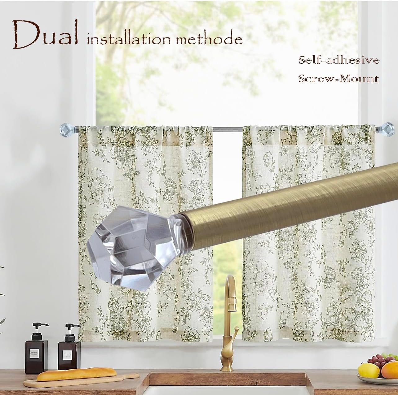 38 Sash Curtain Rods with Clear Crystal Finials 2 Pack