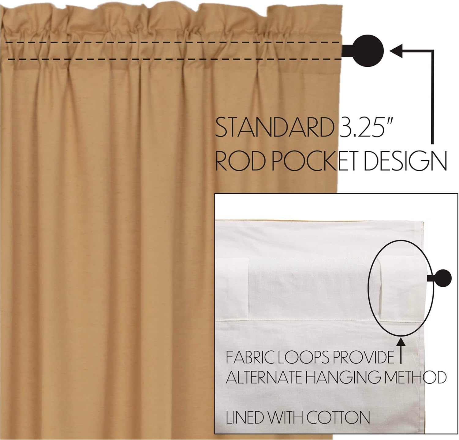 VHC Brands Flax Khaki Farmhouse Curtain Swag Set of 2 36x36x16