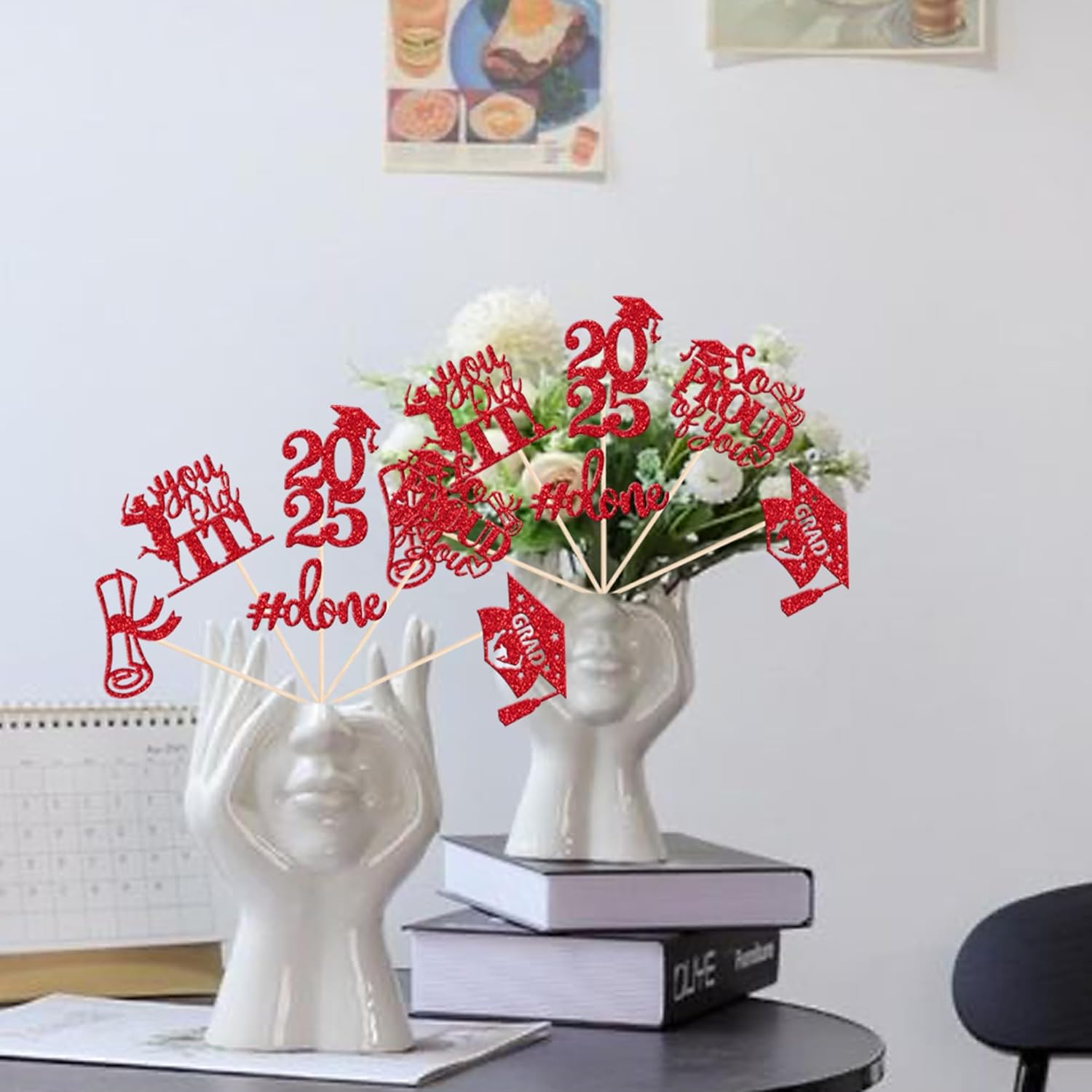 2025 Graduation Centerpiece Sticks Red Glitter