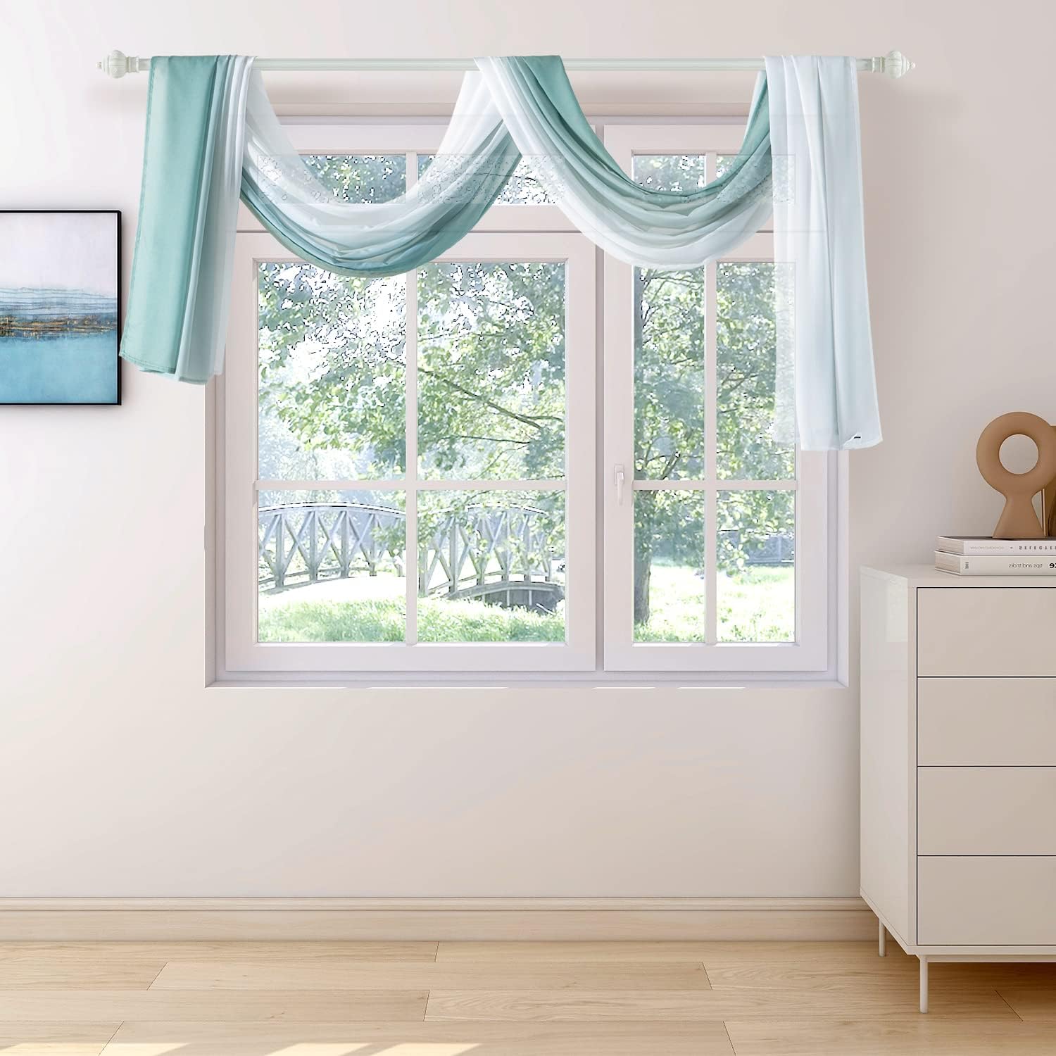 NAPEARL Ombre Window Scarf Valance Green 144 Inches
