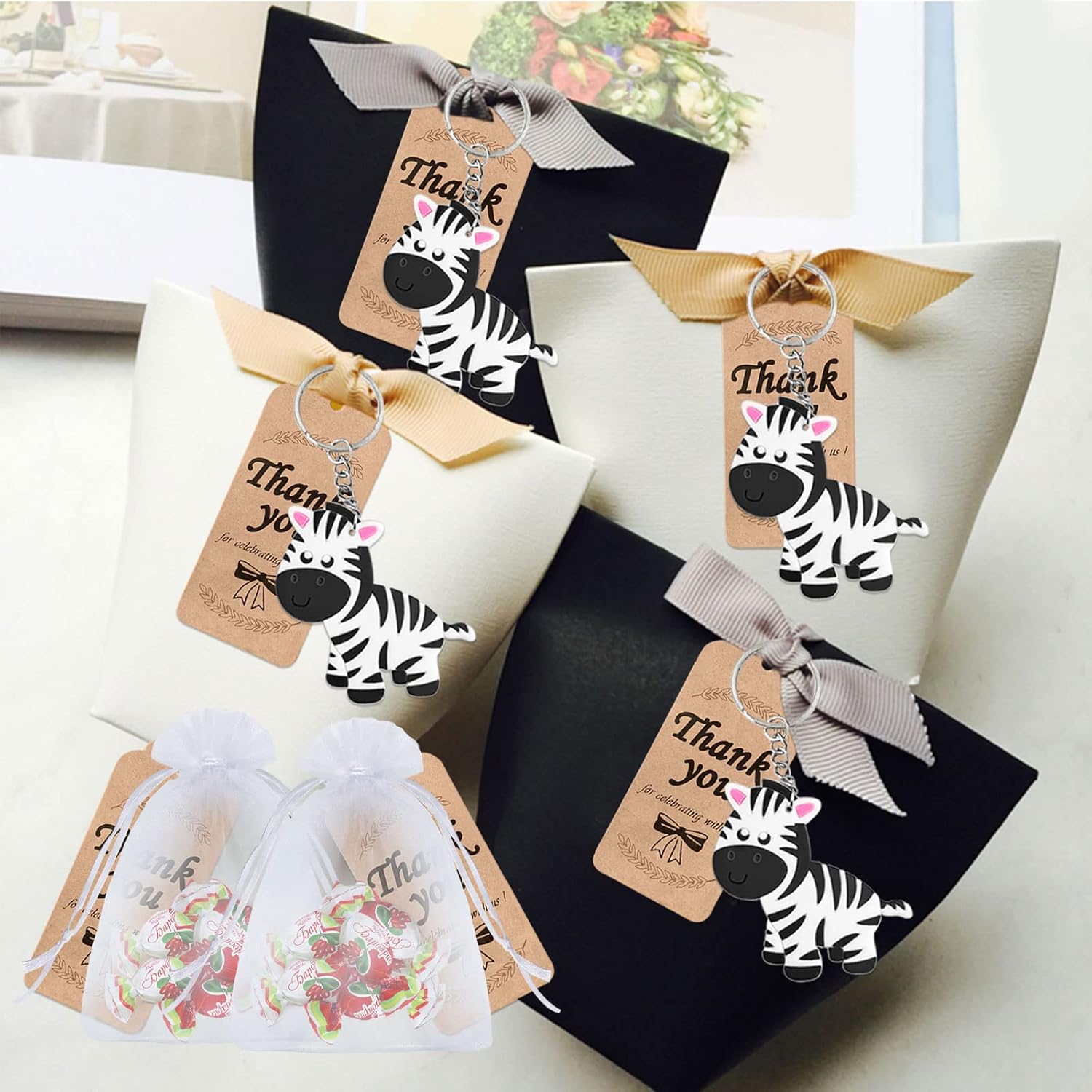 24 Pack Zebra Keyring Party Favor for Zebra Lover