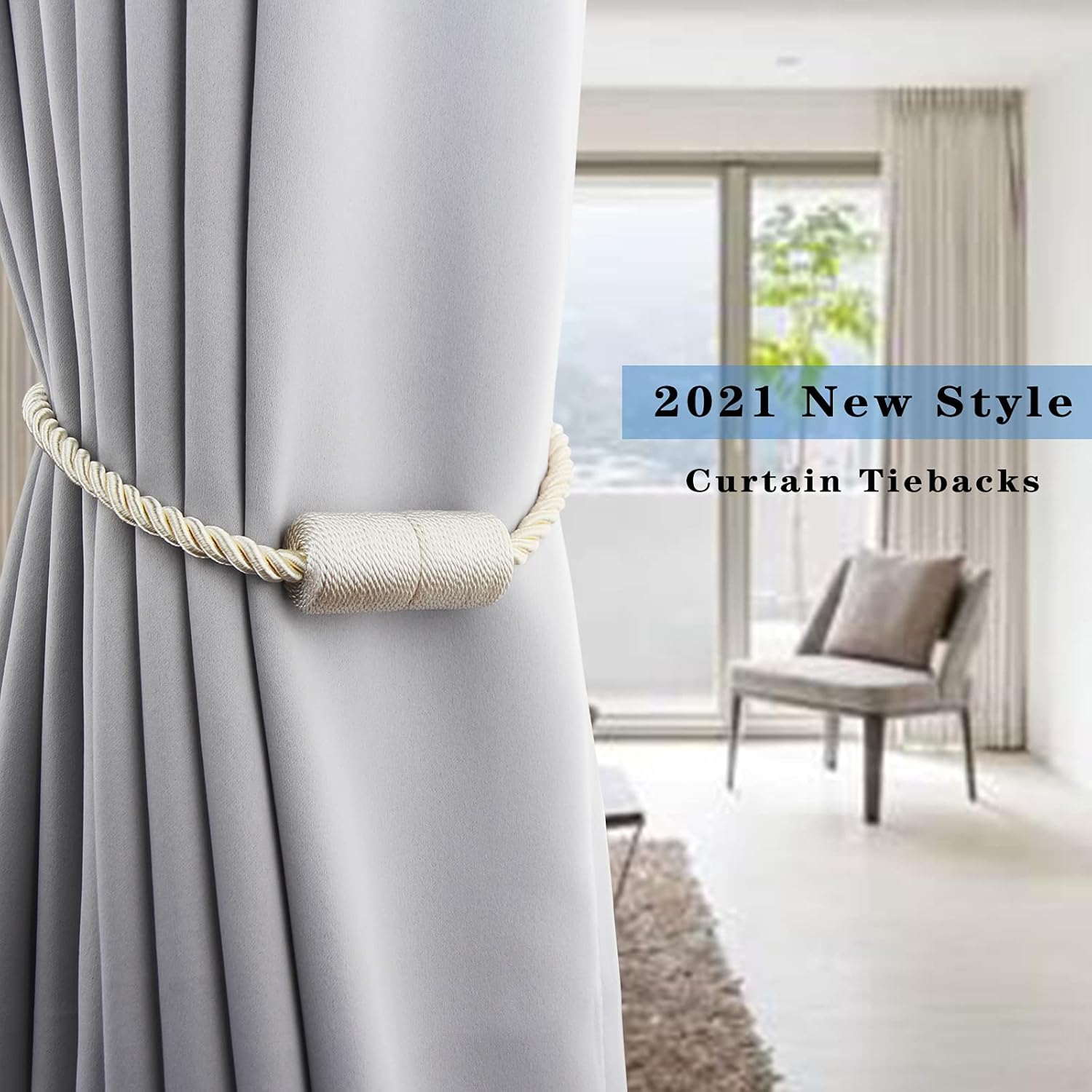 2 Pack Beige Magnetic Curtain Tiebacks for Drapes