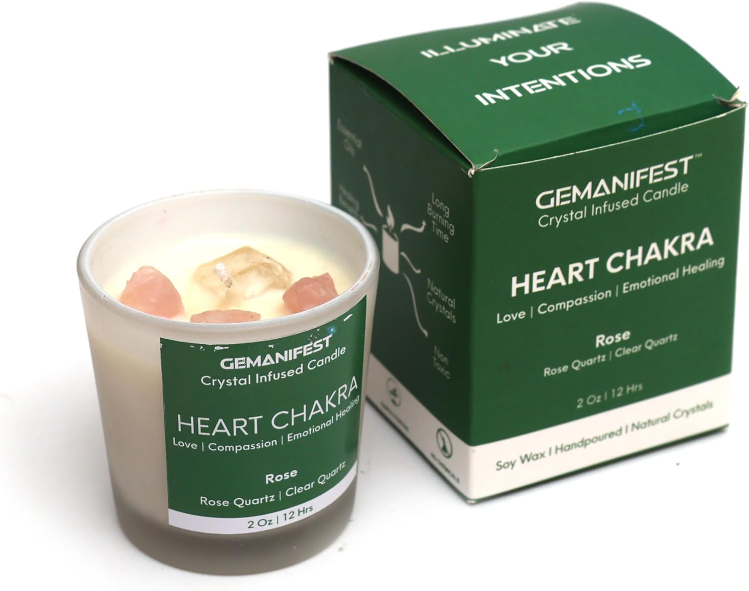 Heart Chakra Candle with Rose Quartz and Rose Scent