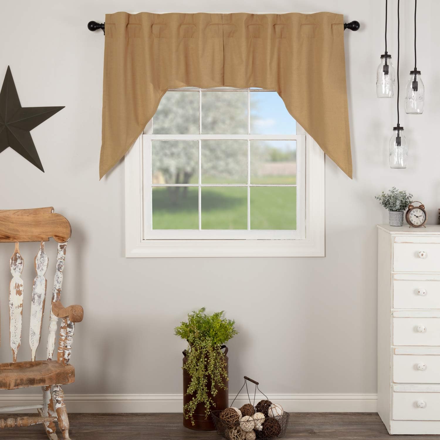 VHC Brands Flax Khaki Farmhouse Curtain Swag Set of 2 36x36x16