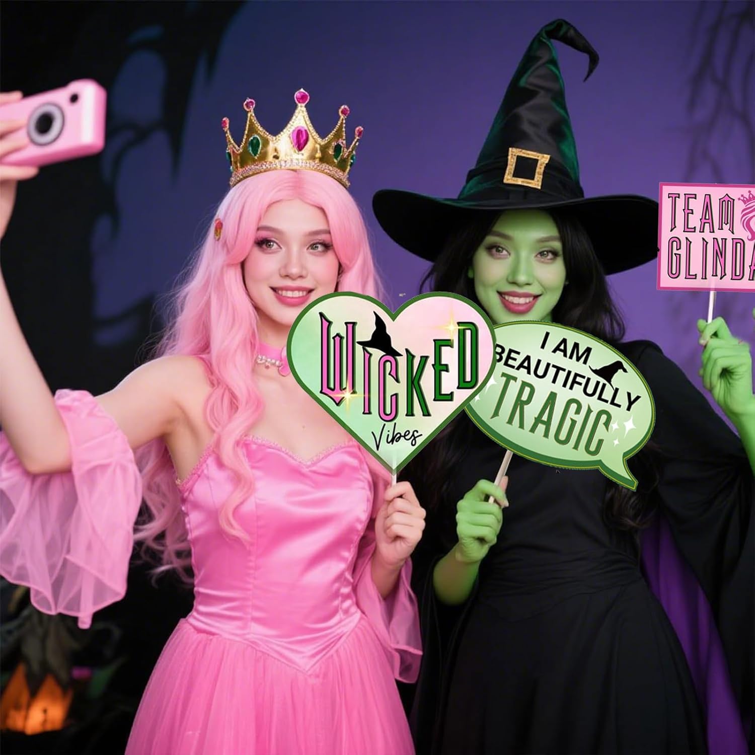 26 PCS Pink Green Wicked Party Photo Booth Props