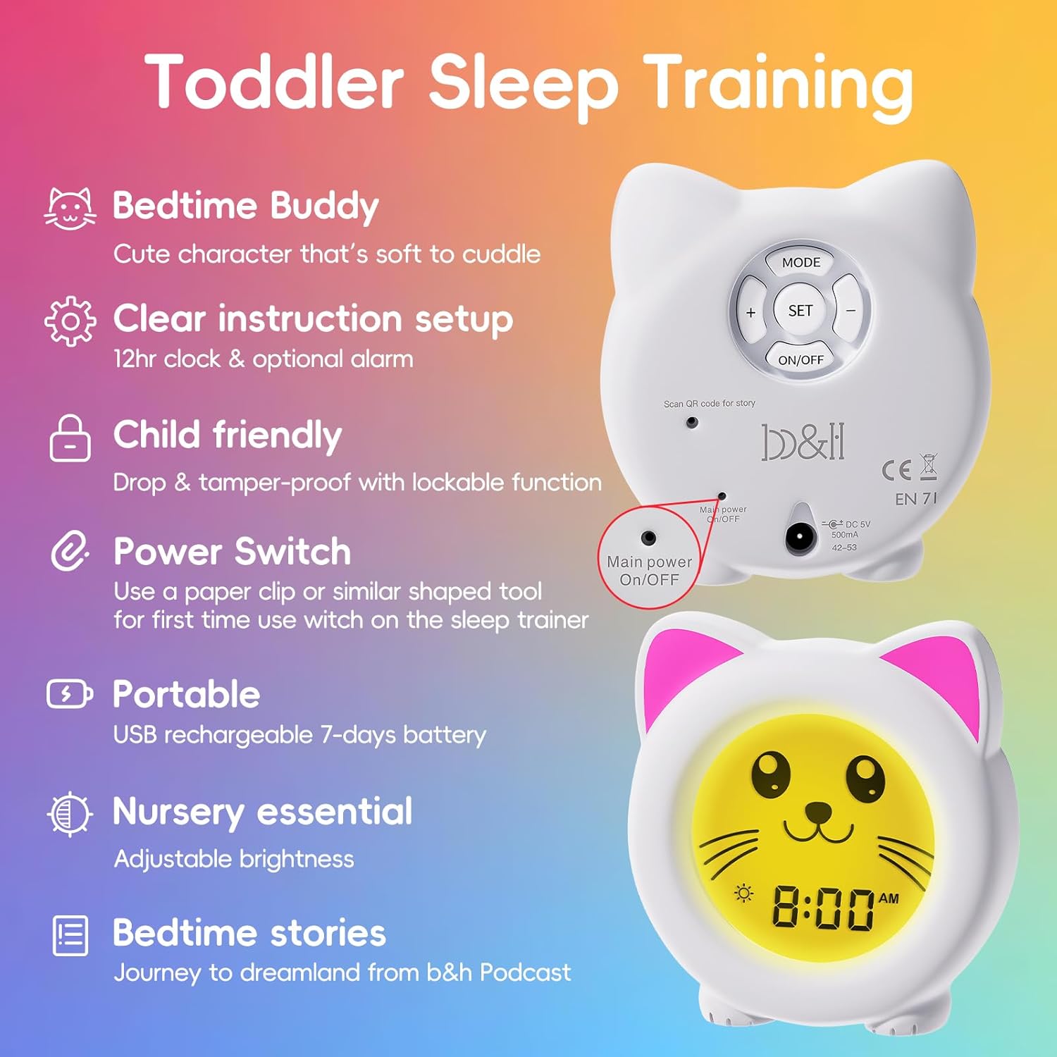 BH Sleep Trainer Clock for Toddler - Kitty Cat Alarm Clock