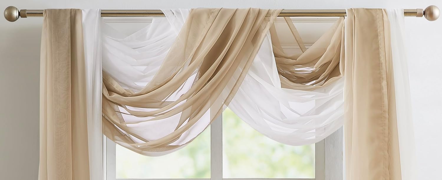 Warm Home Designs Taupe Brown Sheer Window Scarf 144 Inch