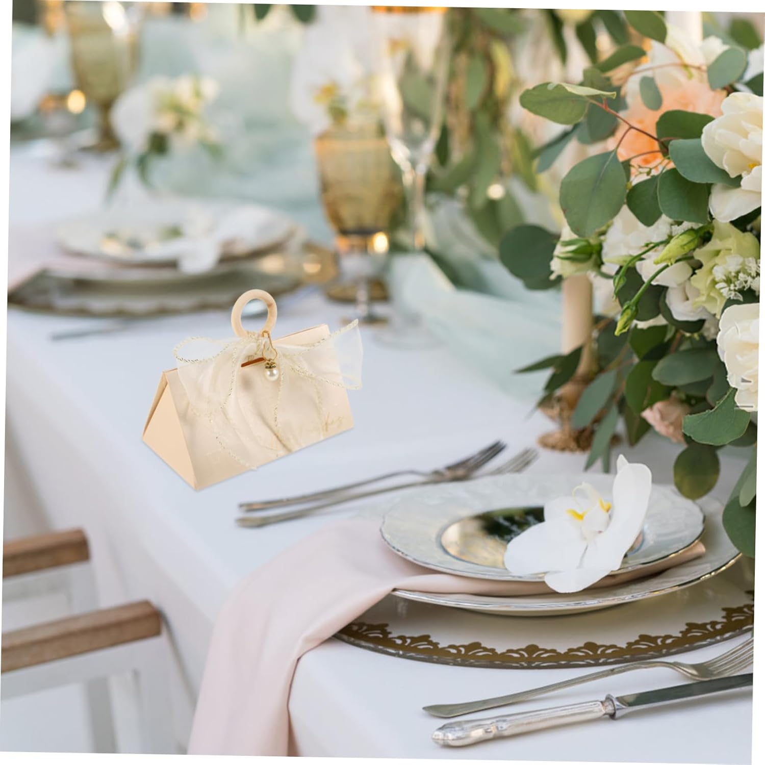 Minkissy 10pcs Wedding Favor Boxes with Handle and Ribbon