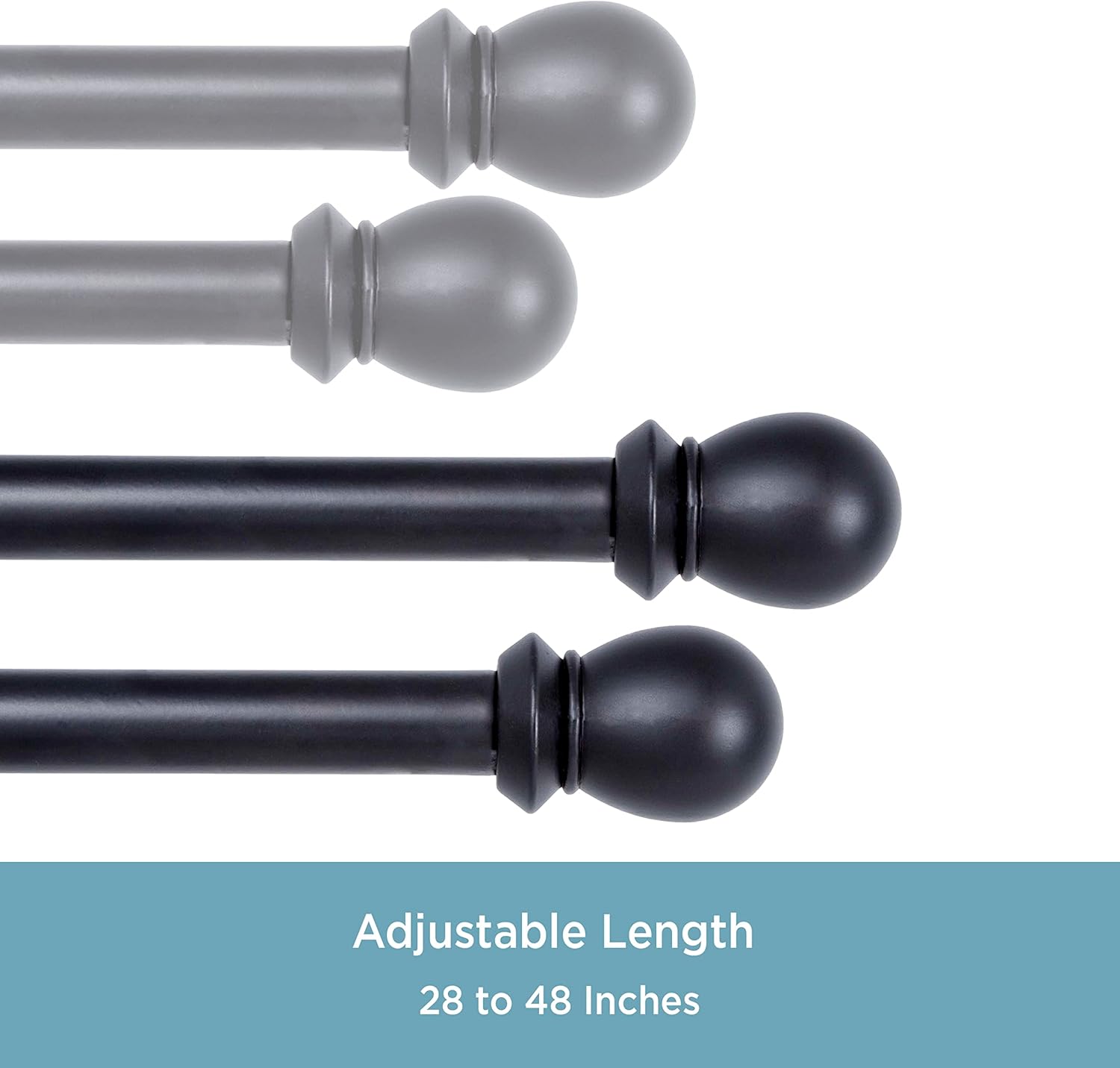 Kenney KN85000 Scroll Ball Window Double Curtain Rod Black 58 Diameter