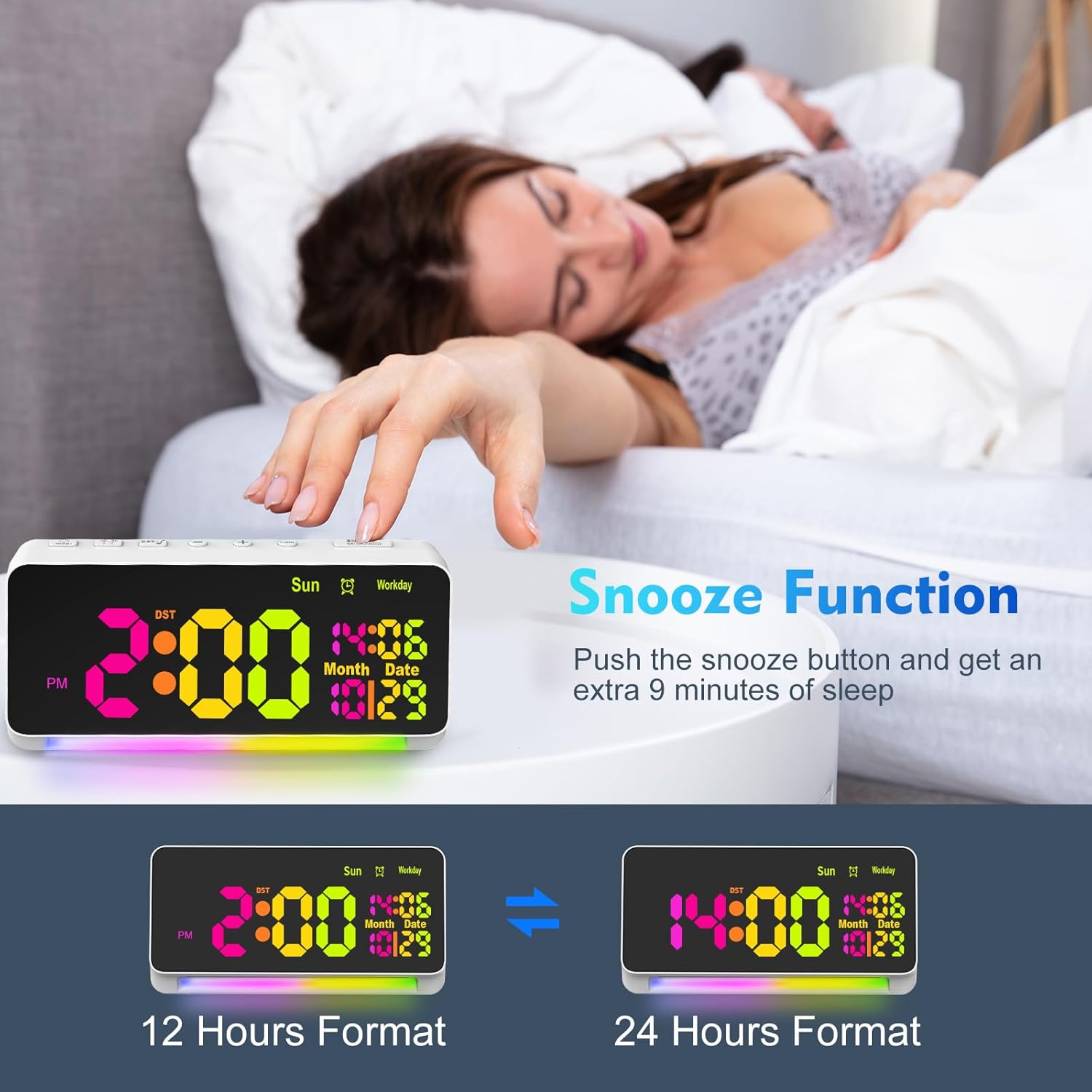 PERSUPER 120db Super Loud Alarm Clock with Bluetooth and RGB Night Light