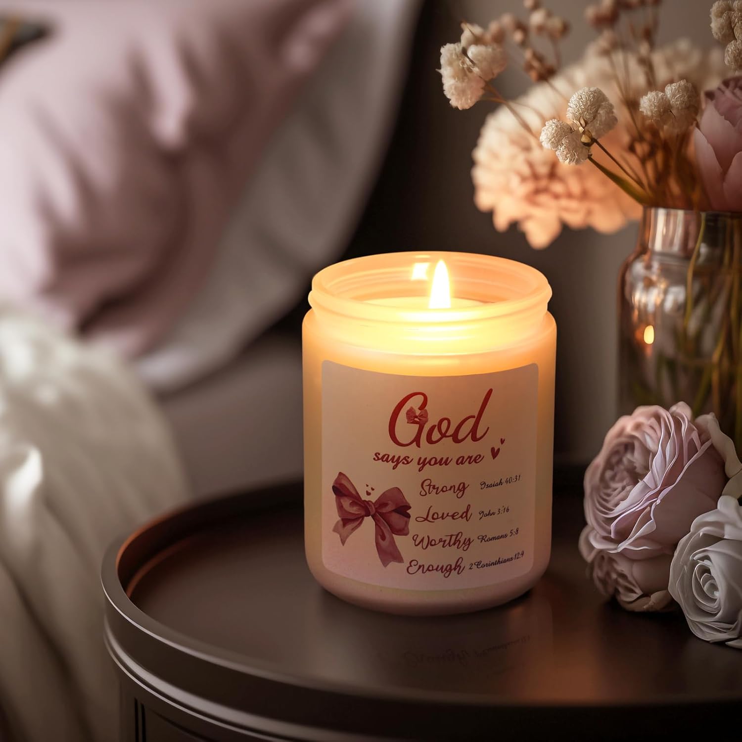 Pink Bow Christian Candle for Women Confirmation Gift