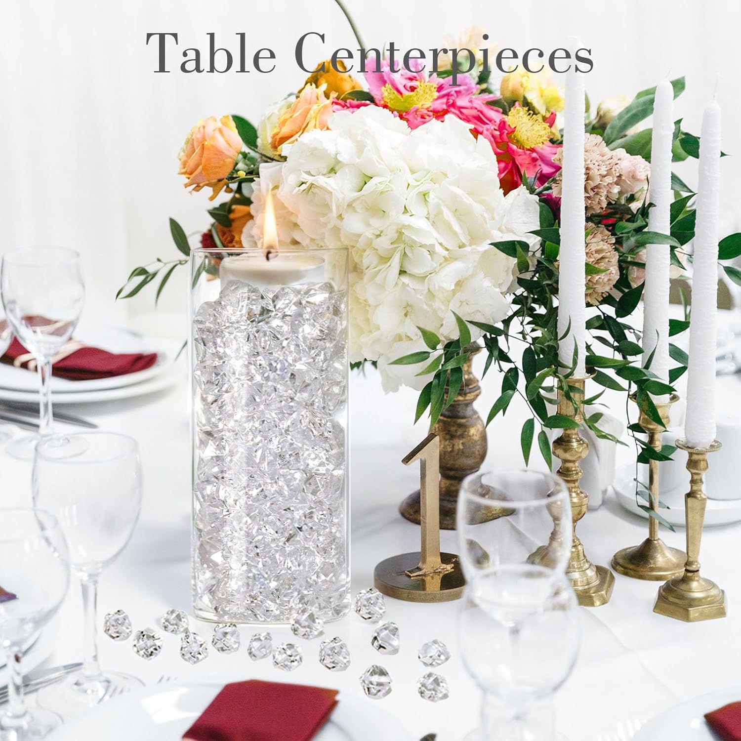 DomeStar 1050PCS Clear Acrylic Ice Rocks Vase Decor