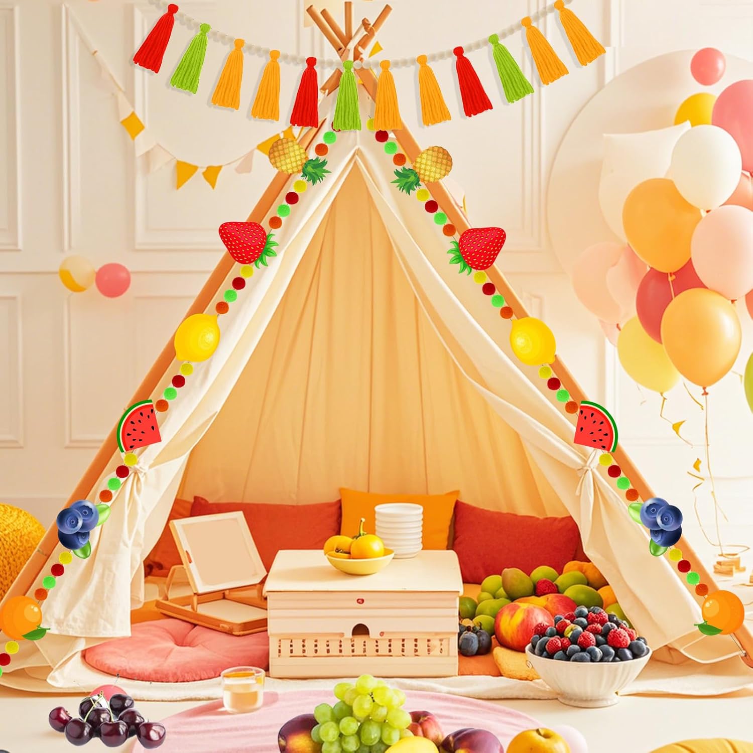 Cheerupp Fruit Tassel Garland with Wood Beads and Pom Poms
