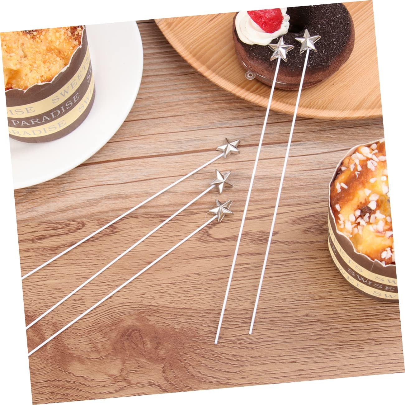 50pcs Silver Five-Pointed Star Cake Toppers